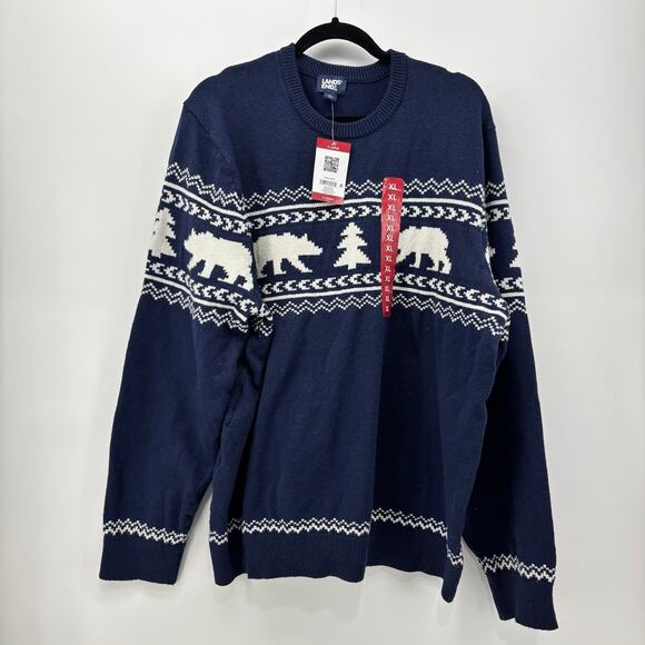 Lands' End Other - Lands End Men's Size XL Sweater Navy Blue Bear Christmas Tree